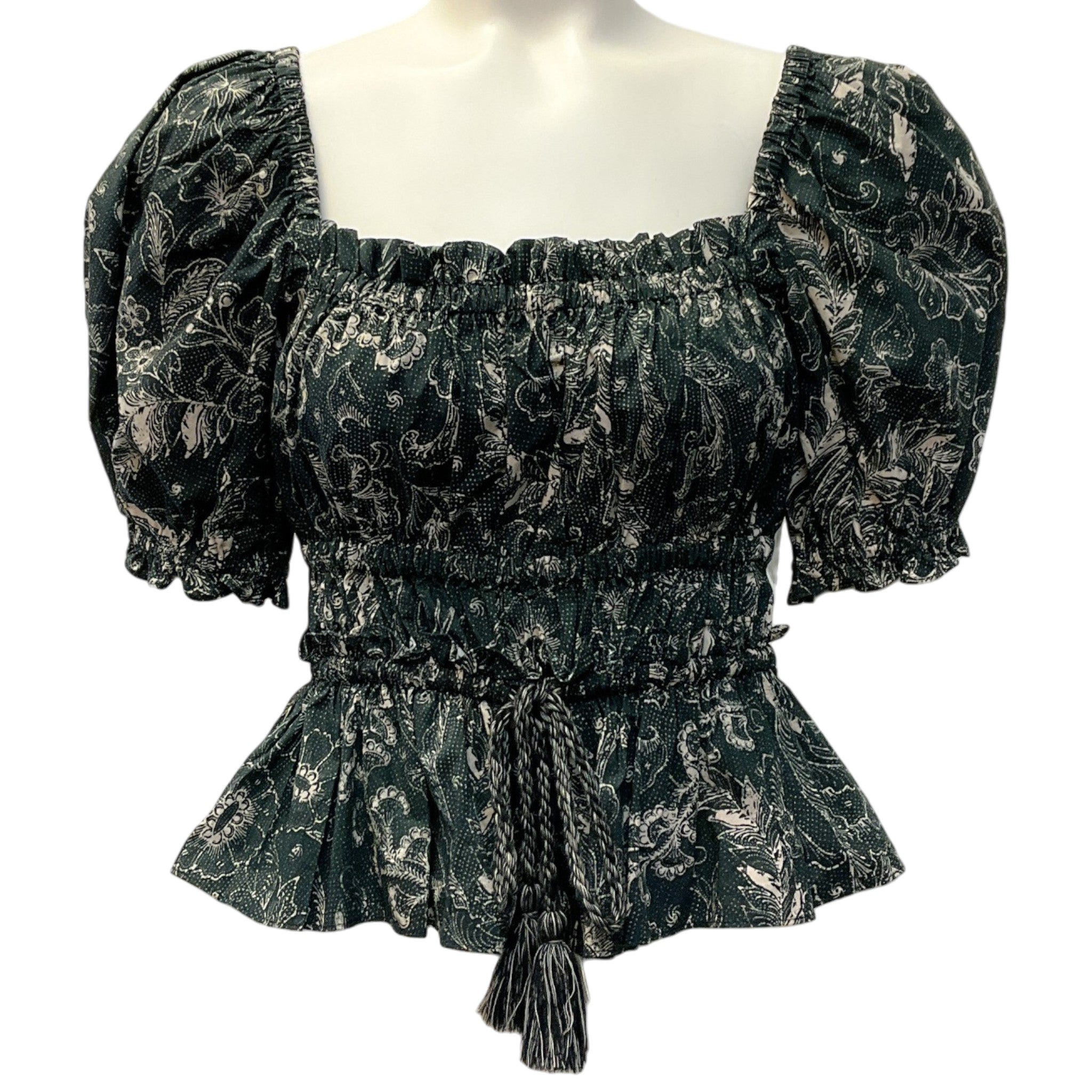 Ulla Johnson Black / Ecru Blackbird Evita Puff Sleeve Top