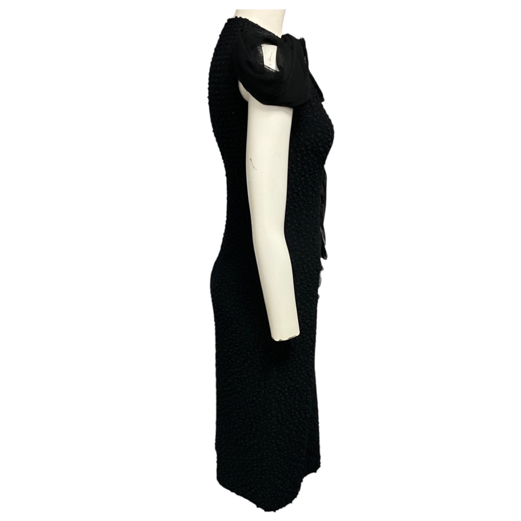 St. John Black Mesh Tulle and Boucle Knit Cocktail Dress