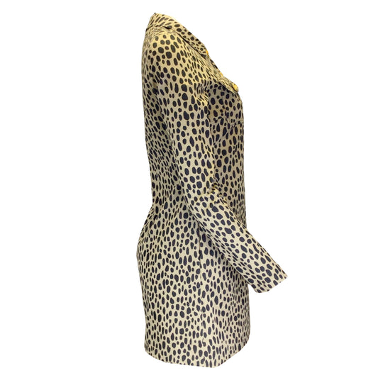 Giambattista Valli Tan / Black Leopard Printed Long Sleeved Button-Down Cotton Shirt Dress