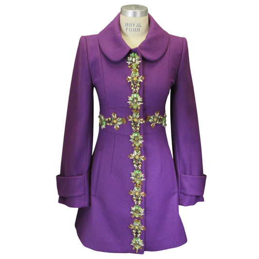 Carolina Herrera Purple Bejeweled Wool Coat