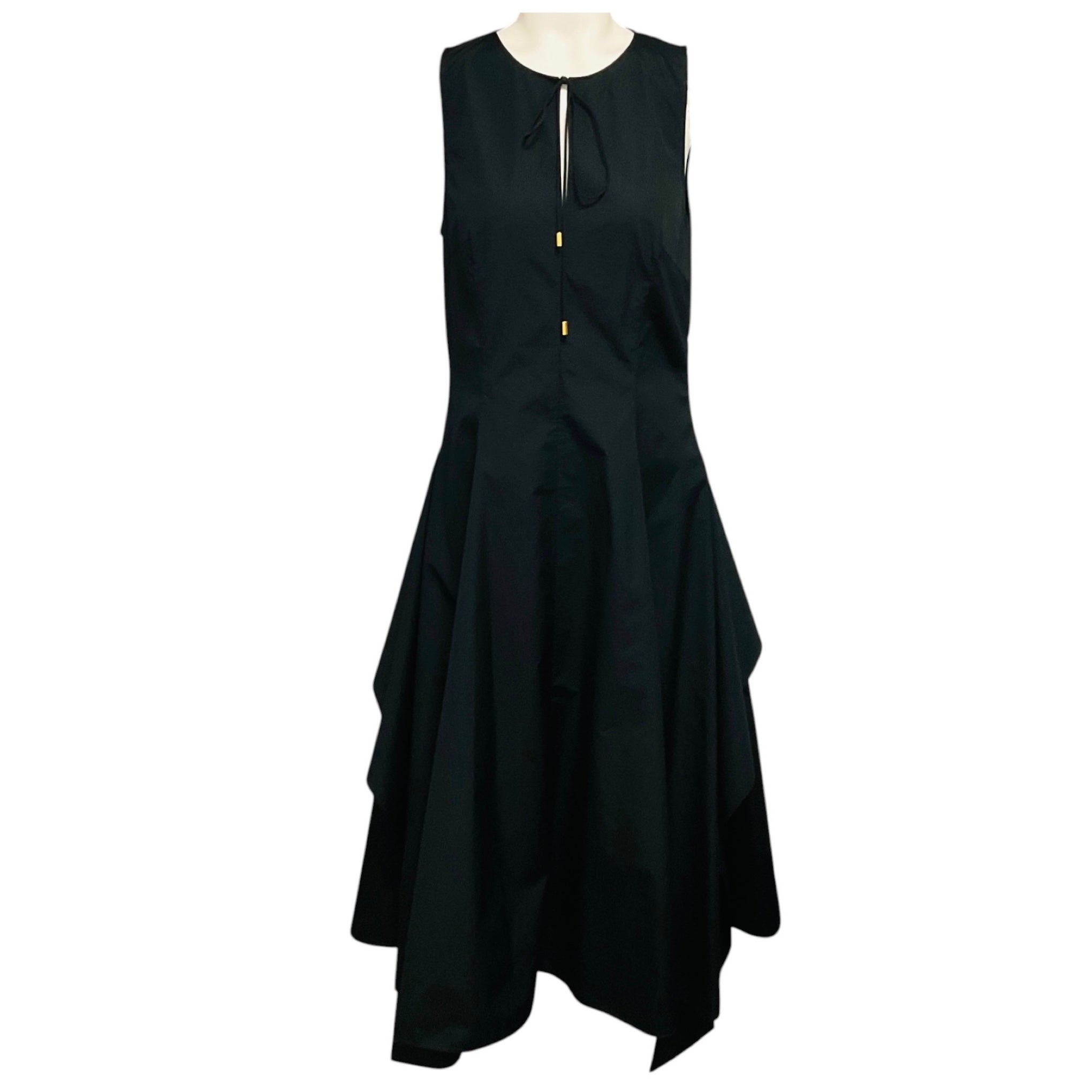 Loewe Black Tie-Neck Cotton Poplin Midi Dress