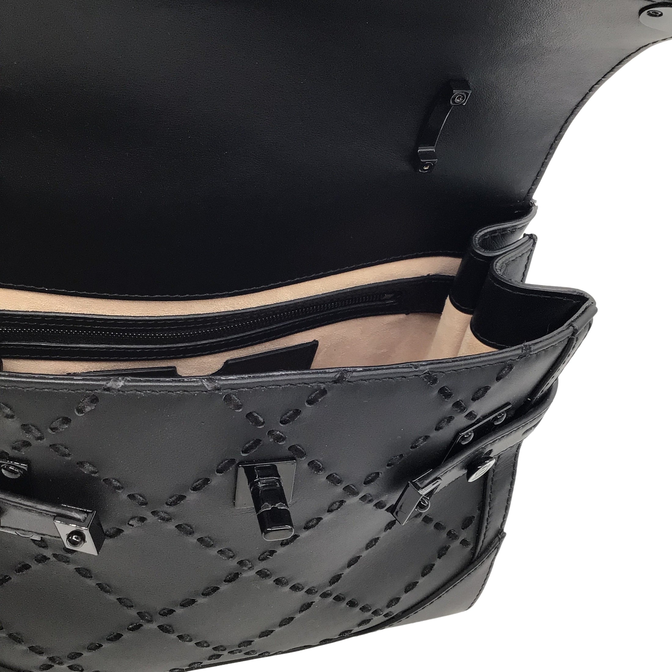 Balmain Black B-Buzz 23 Diamond Stitched Leather Shoulder Bag