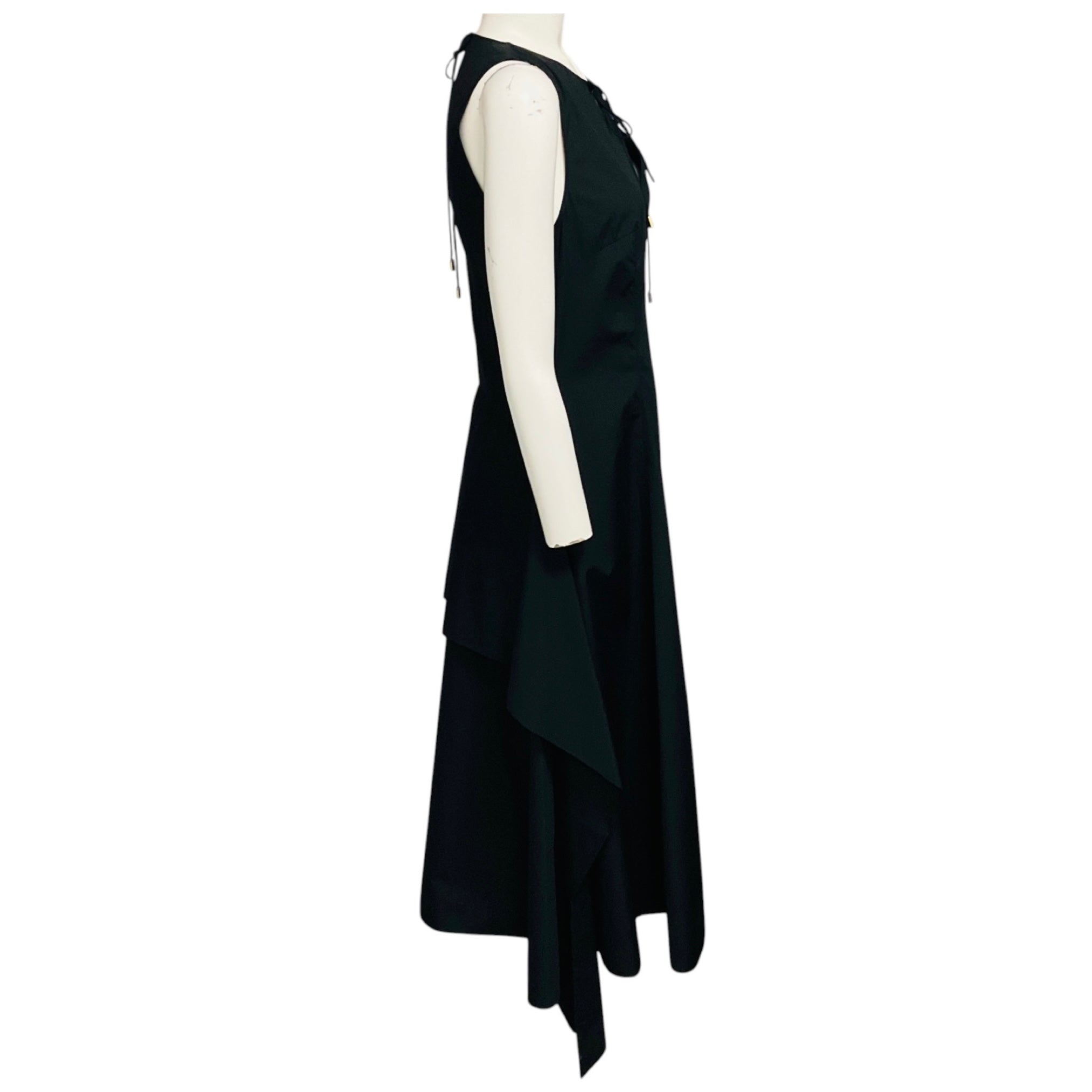 Loewe Black Tie-Neck Cotton Poplin Midi Dress