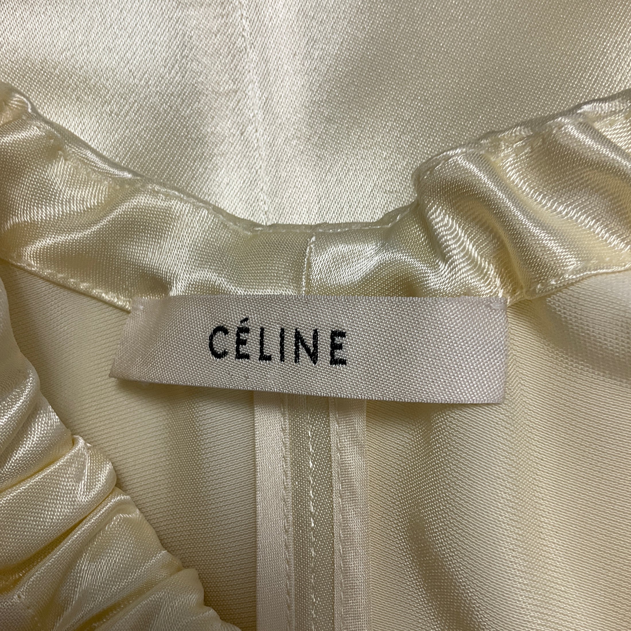 Celine Cream Ruched Sleeveless Satin Mini Dress