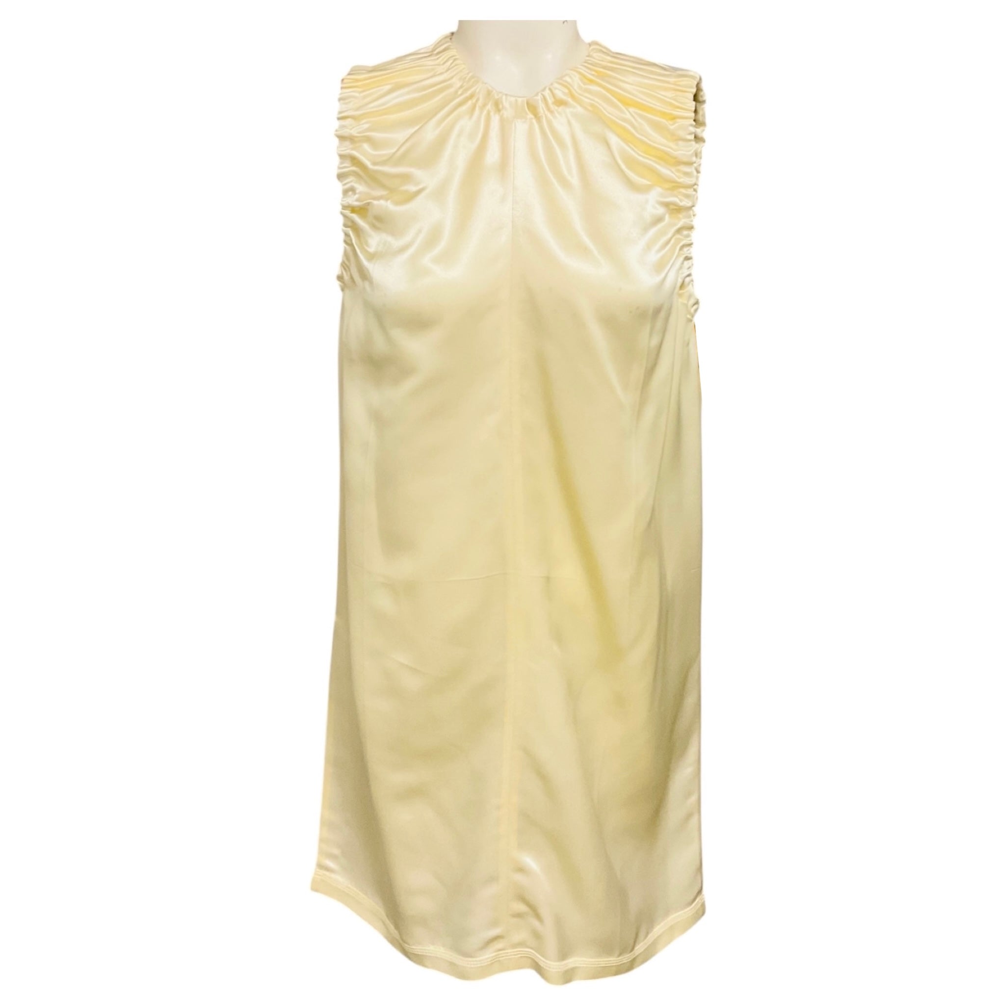 Celine Cream Ruched Sleeveless Satin Mini Dress