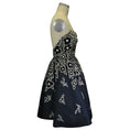 Load image into Gallery viewer, Carolina Herrera Navy Blue / White / Black Floral Embroidered Strapless A-Line Silk Dress
