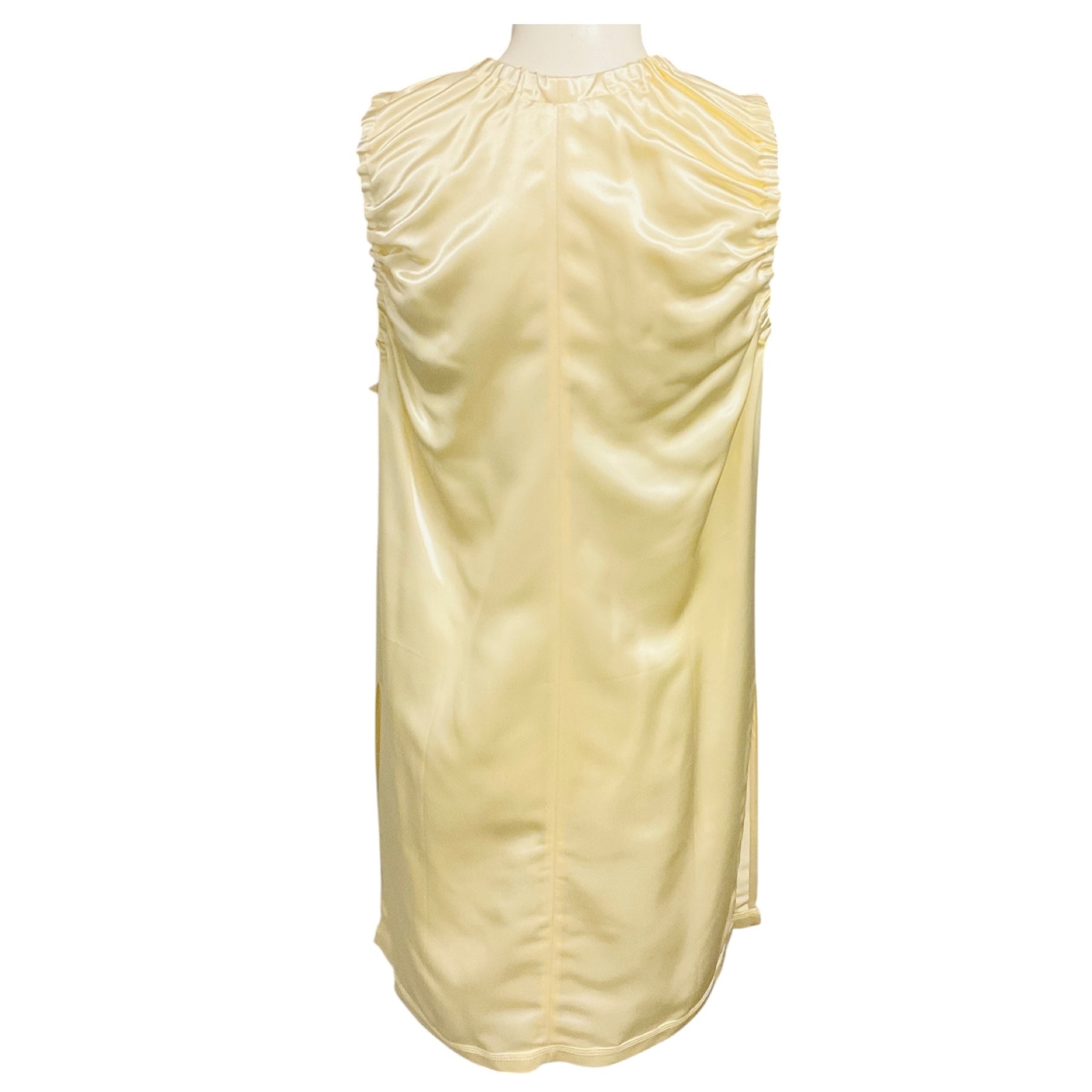 Celine Cream Ruched Sleeveless Satin Mini Dress