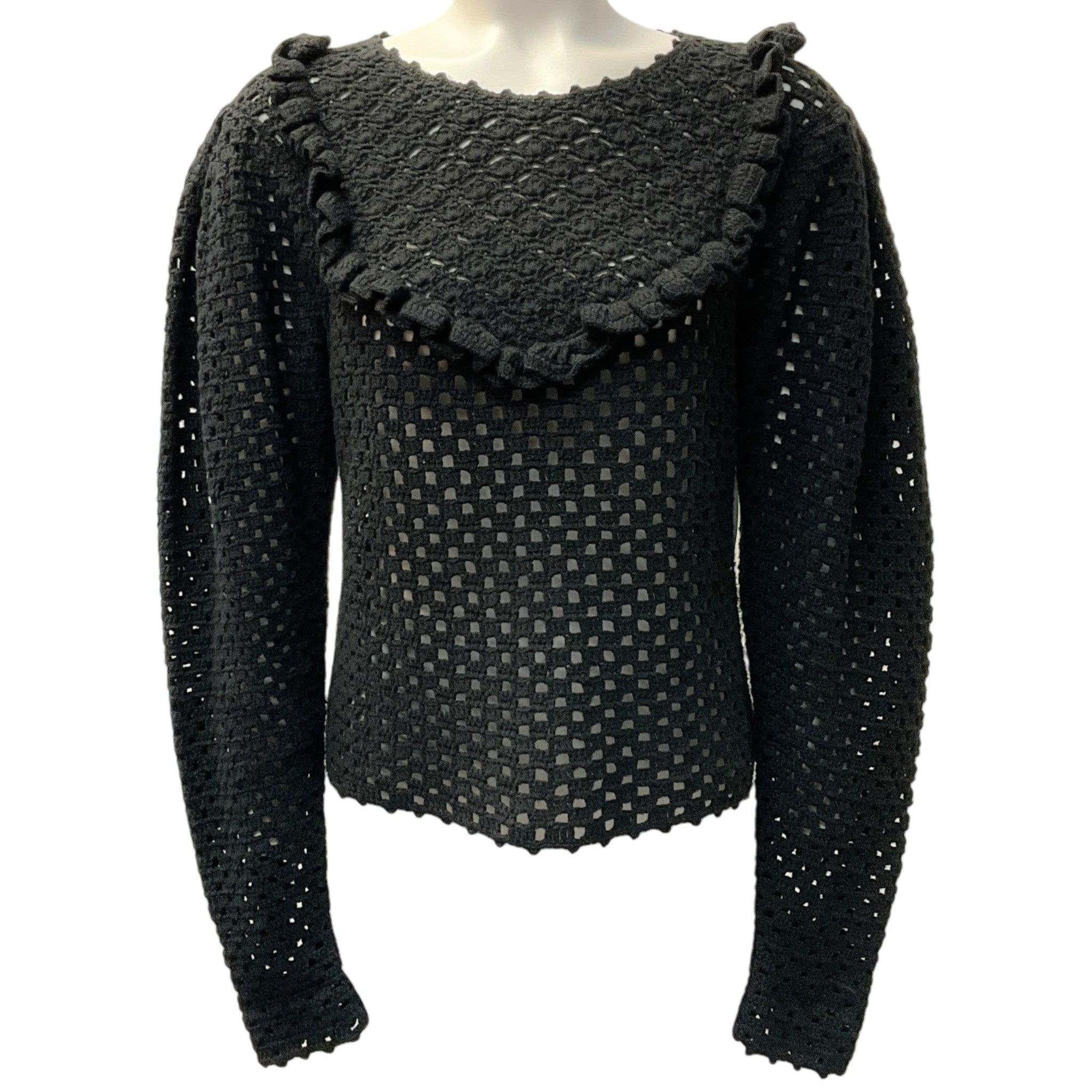 Ulla Johnson Black Crochet Hand Knit Alda Sweater