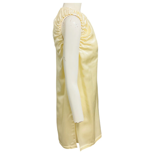 Celine Cream Ruched Sleeveless Satin Mini Dress
