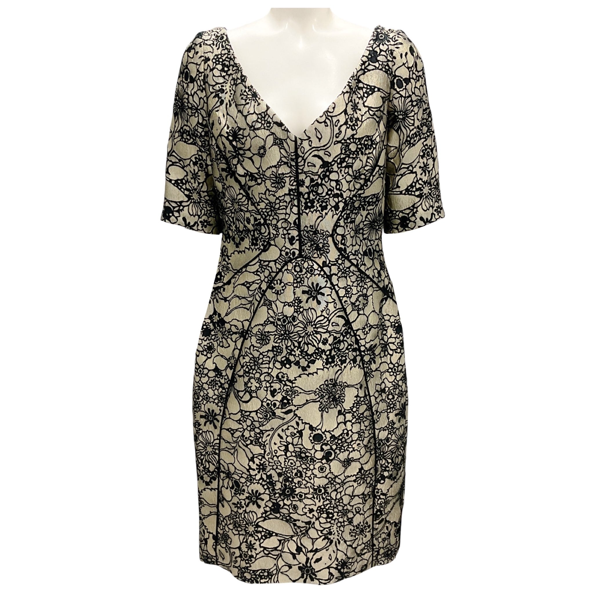 Lela Rose Gold / Black Jacquard Cocktail Dress