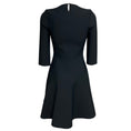 Load image into Gallery viewer, Christian Dior Navy Blue / Black Houndstooth Patterned Stretch Knit Fit and Flare Cocktail Dress with CD Bee Embroidery

