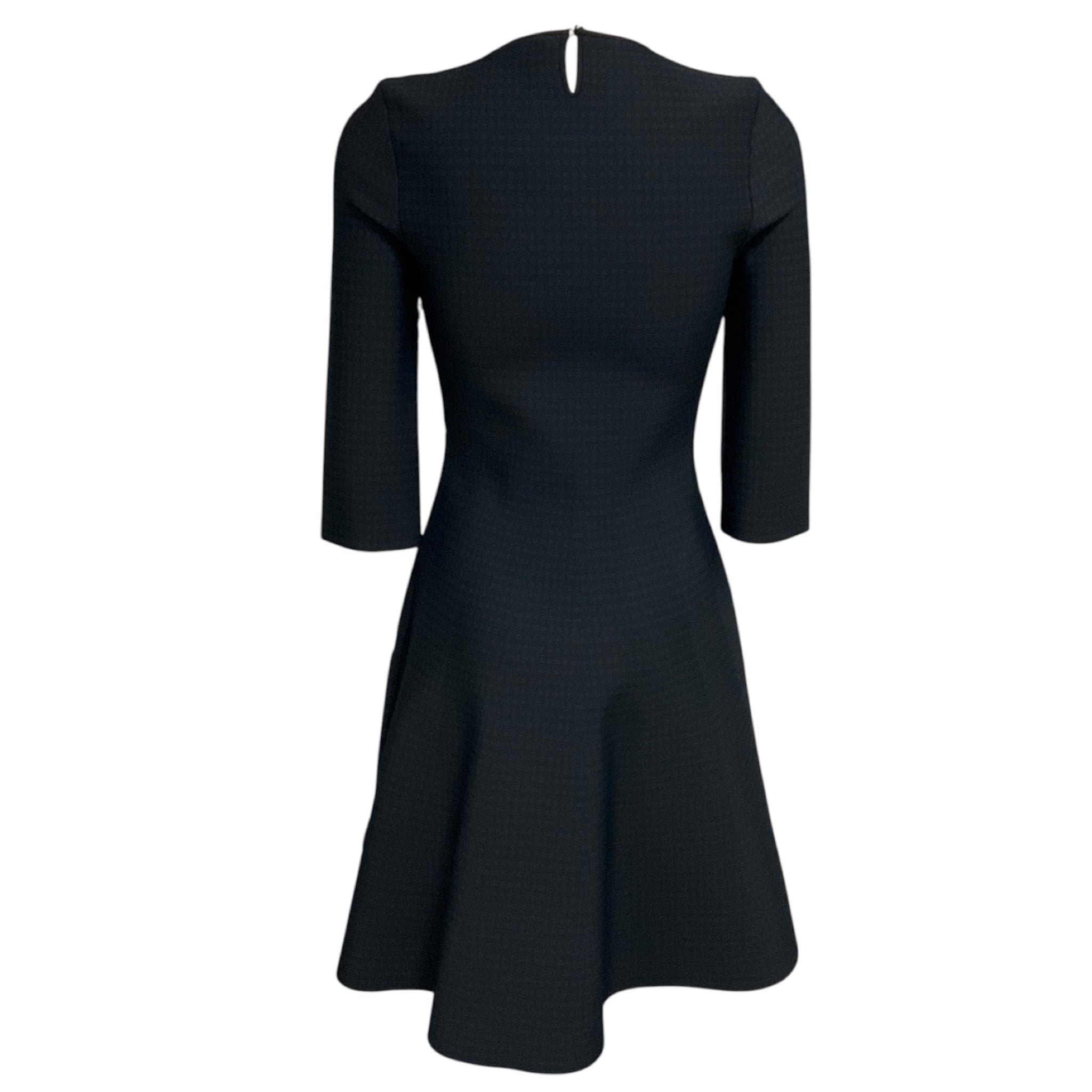 Christian Dior Navy Blue / Black Houndstooth Patterned Stretch Knit Fit and Flare Cocktail Dress with CD Bee Embroidery