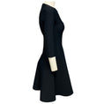 Load image into Gallery viewer, Christian Dior Navy Blue / Black Houndstooth Patterned Stretch Knit Fit and Flare Cocktail Dress with CD Bee Embroidery
