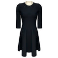 Load image into Gallery viewer, Christian Dior Navy Blue / Black Houndstooth Patterned Stretch Knit Fit and Flare Cocktail Dress with CD Bee Embroidery
