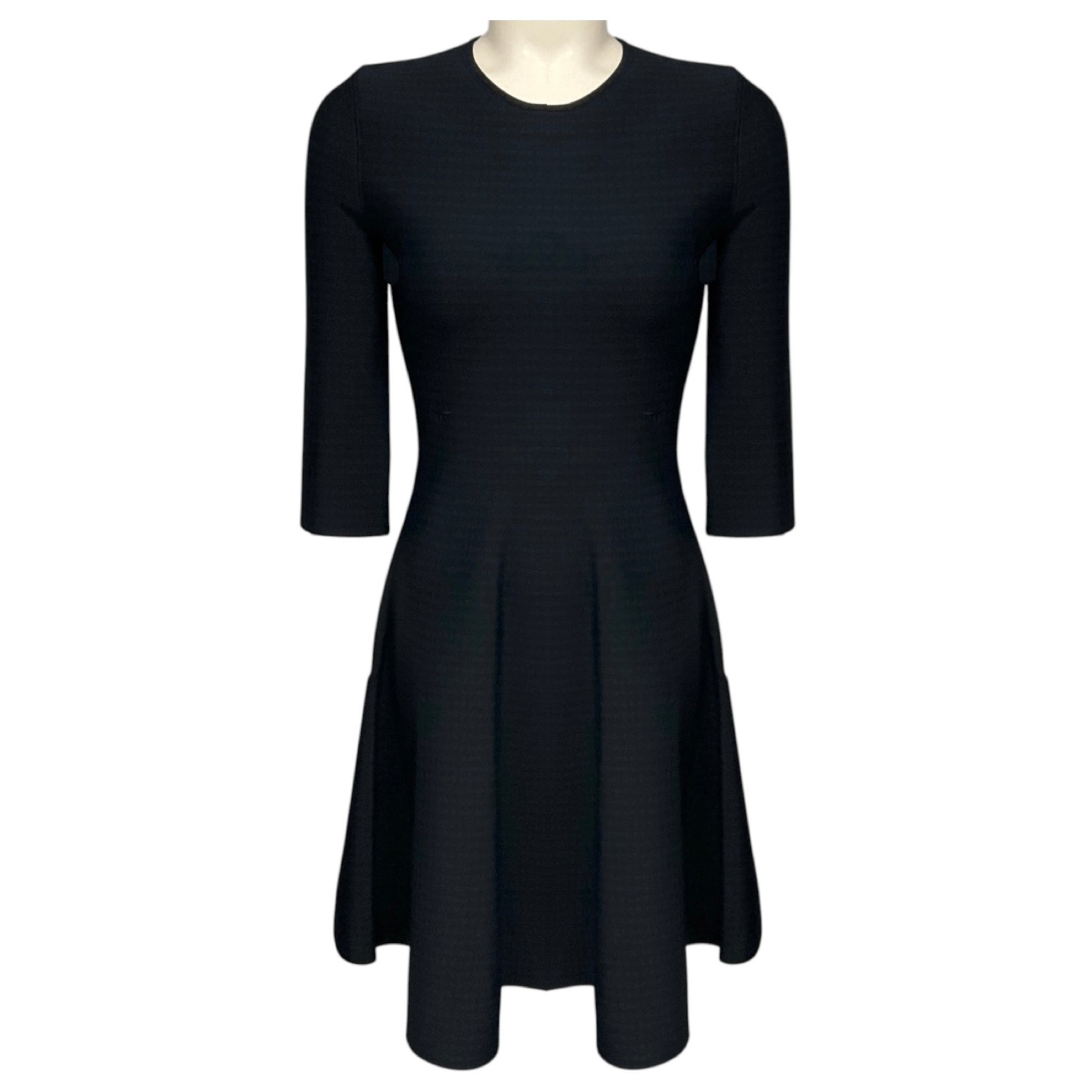 Christian Dior Navy Blue / Black Houndstooth Patterned Stretch Knit Fit and Flare Cocktail Dress with CD Bee Embroidery