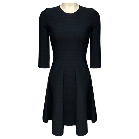 Christian Dior Navy Blue / Black Houndstooth Patterned Stretch Knit Fit and Flare Cocktail Dress with CD Bee Embroidery