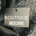 Load image into Gallery viewer, Boutique Moschino Silver Metallic / Black Elastic Band Trim Glitter Lurex Sheath Midi Dress
