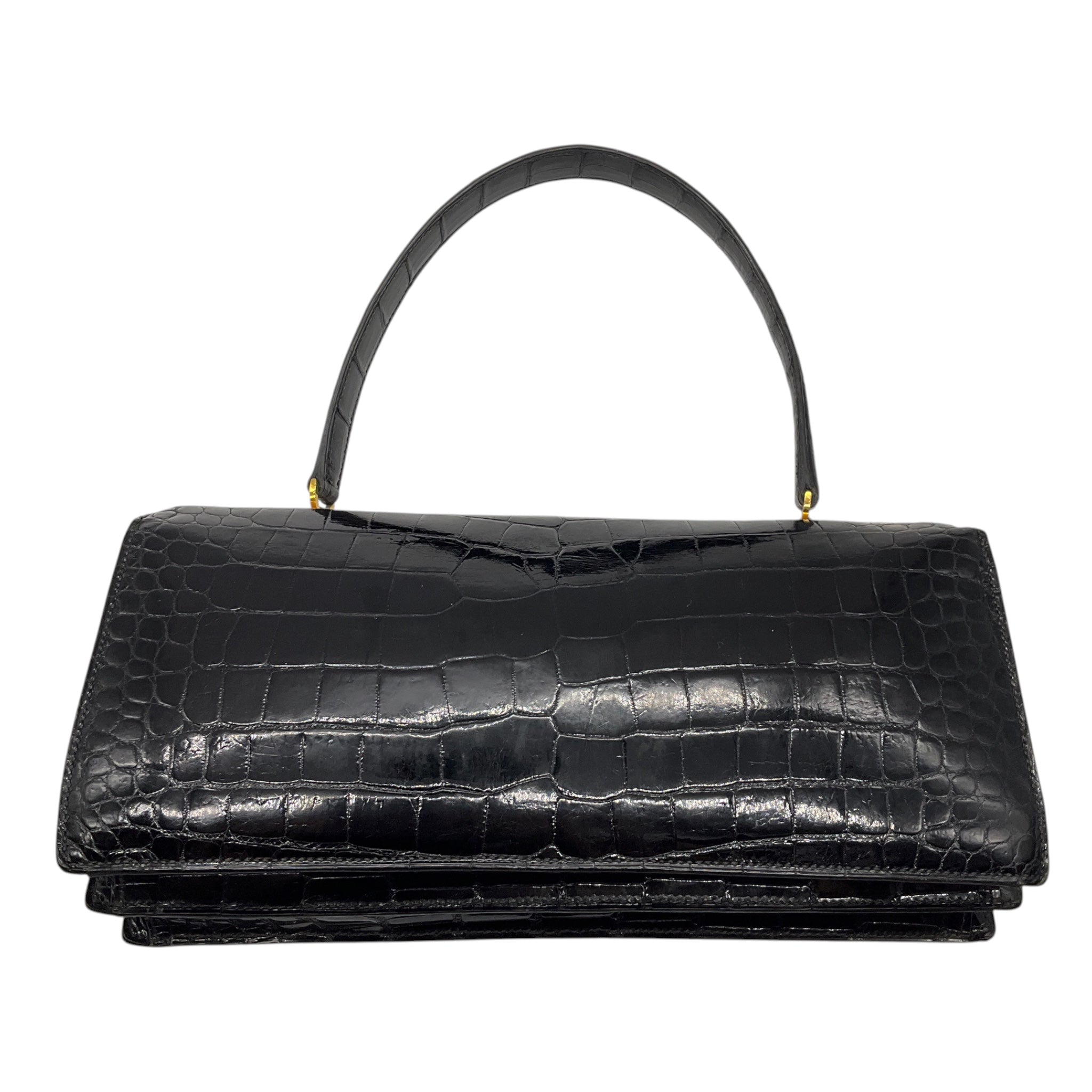 Hermes Rare Vintage Black Crocodile Skin Leather Lido Shoulder Bag