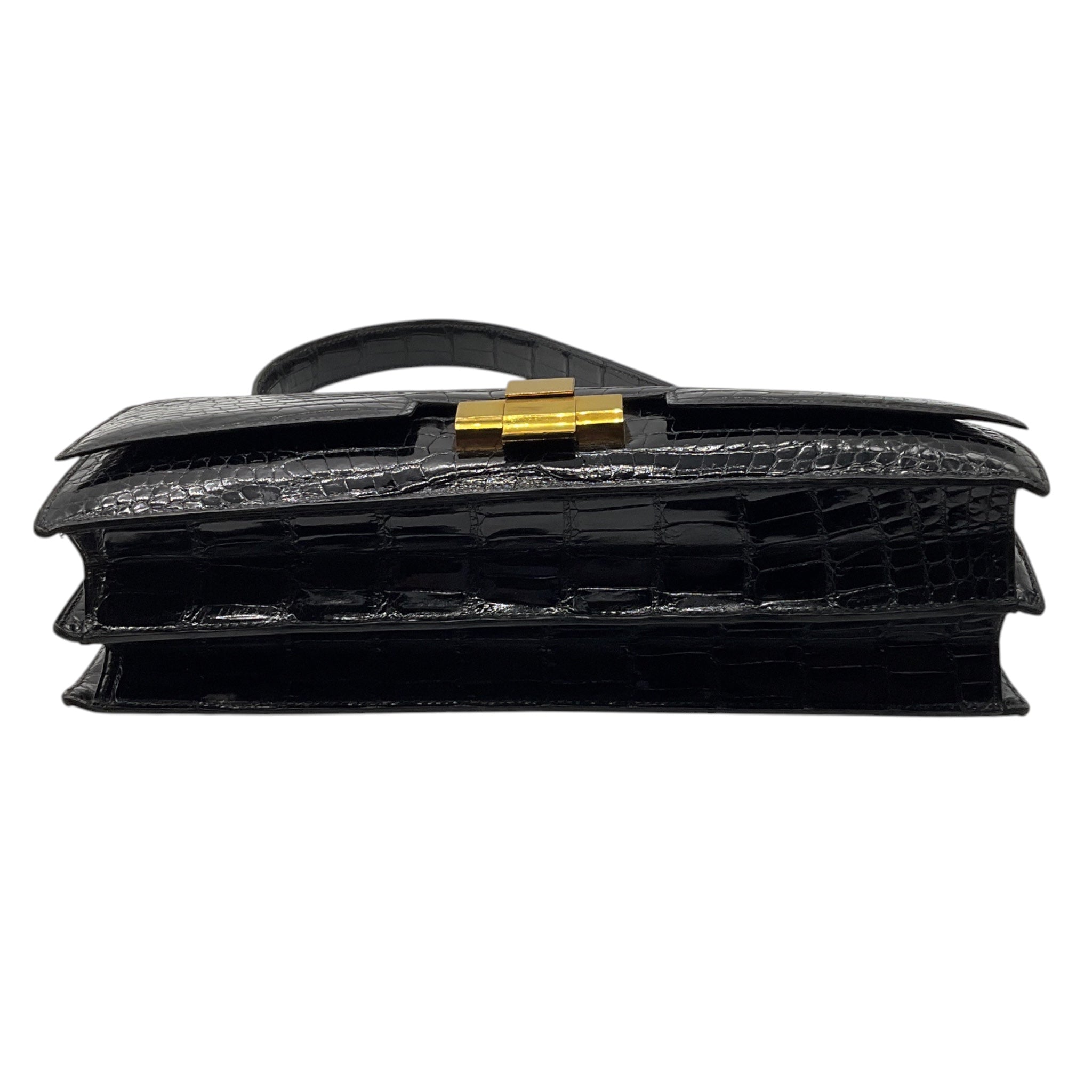 Hermes Rare Vintage Black Crocodile Skin Leather Lido Shoulder Bag