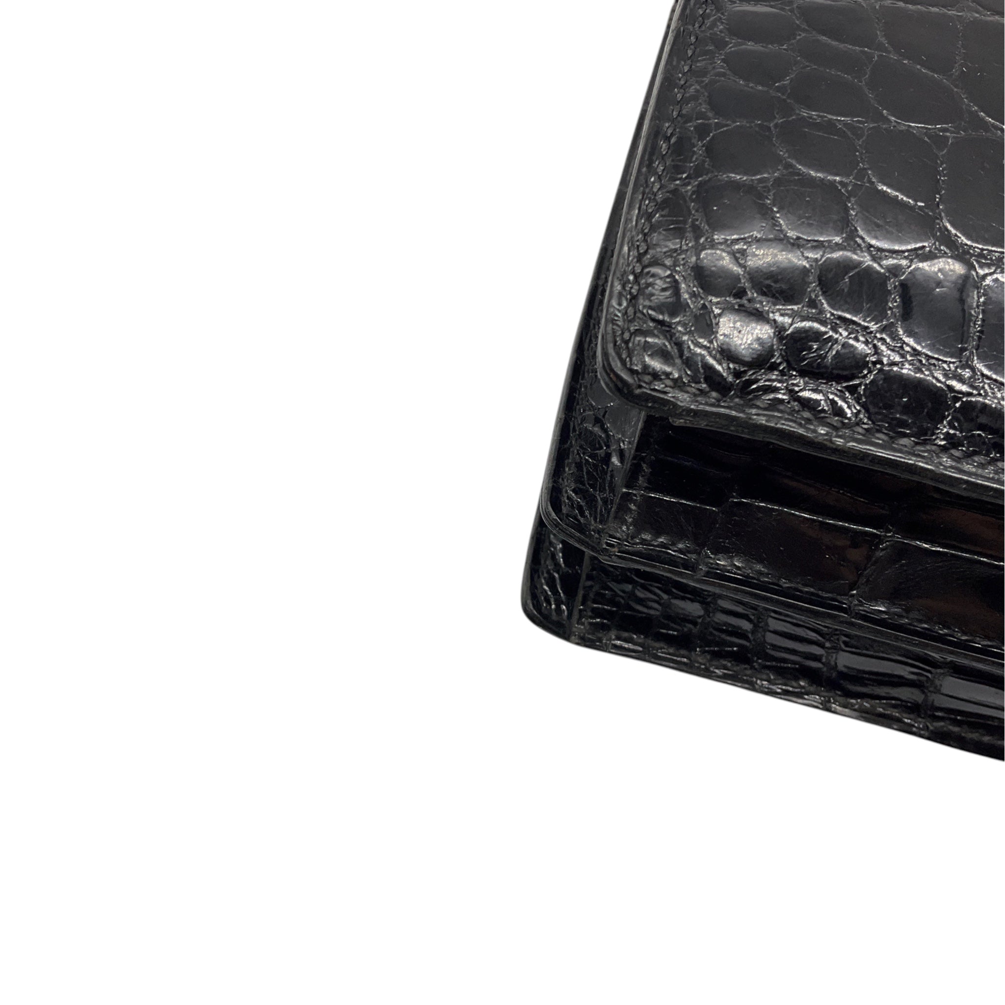 Hermes Rare Vintage Black Crocodile Skin Leather Lido Shoulder Bag