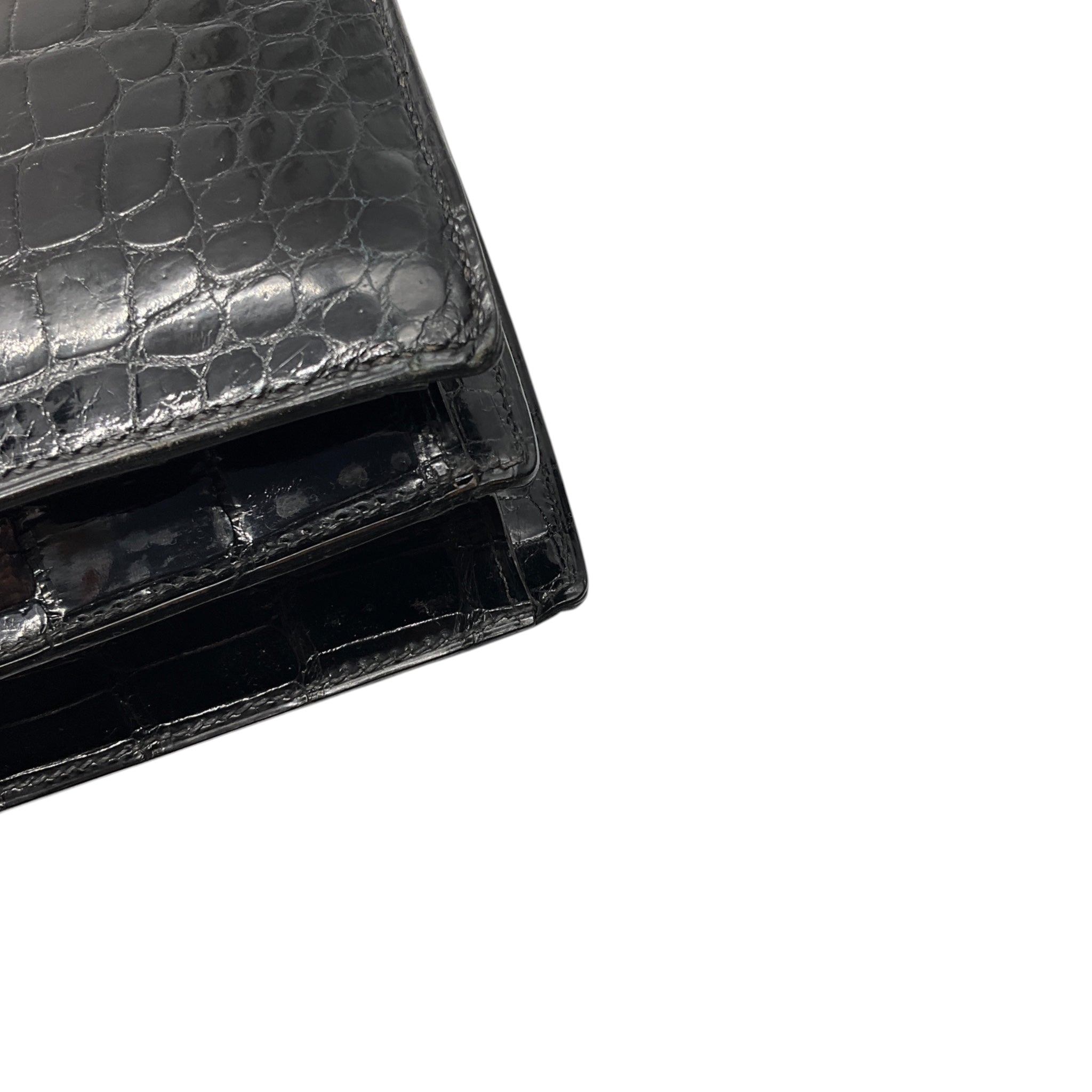 Hermes Rare Vintage Black Crocodile Skin Leather Lido Shoulder Bag