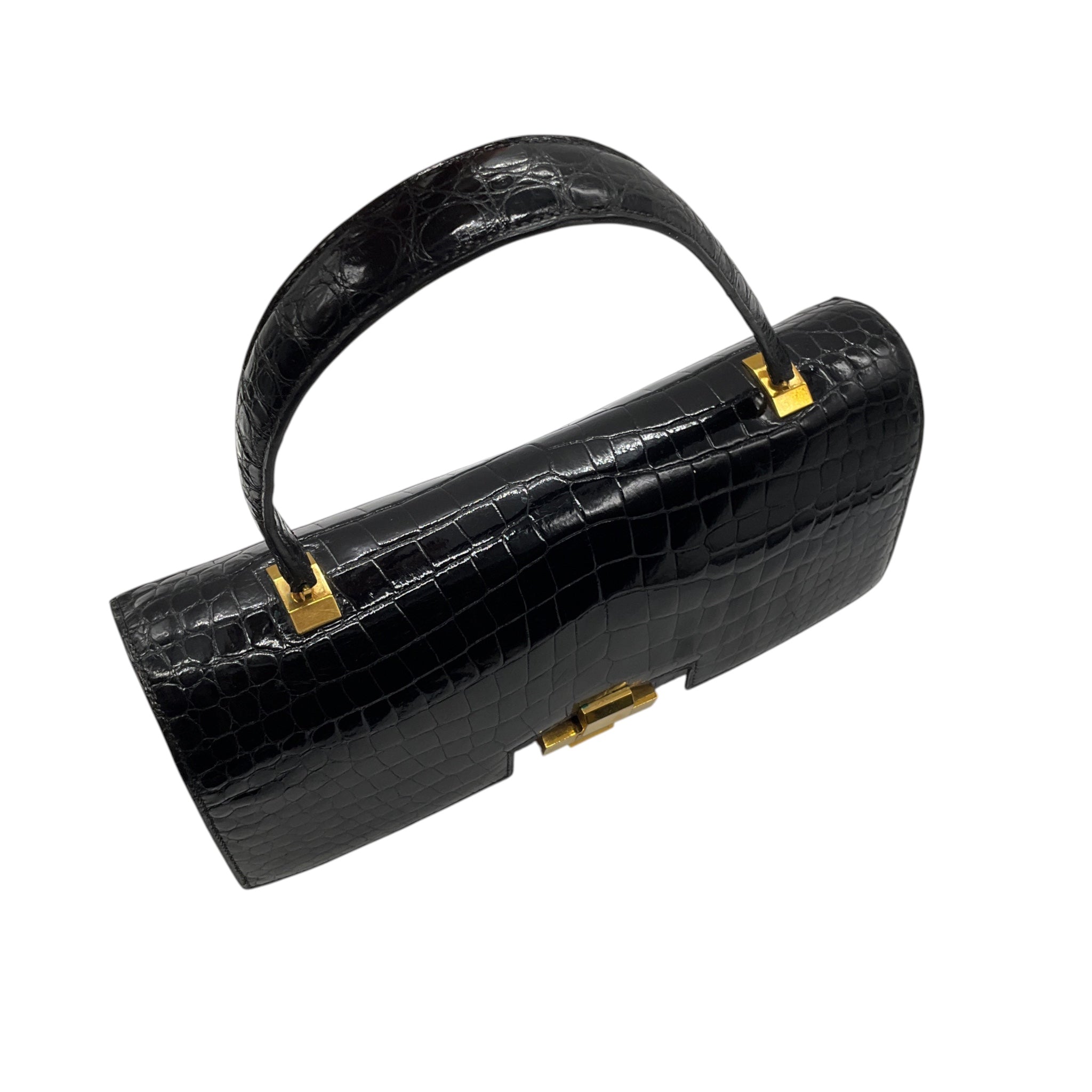 Hermes Rare Vintage Black Crocodile Skin Leather Lido Shoulder Bag
