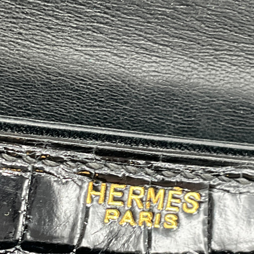 Hermes Rare Vintage Black Crocodile Skin Leather Lido Shoulder Bag