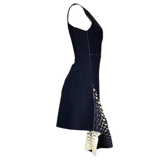 Dion Lee Navy Blue / Ivory Sleeveless V-Neck Flared Dress