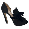 Load image into Gallery viewer, Miu Miu Black Open Toe Suede Heels with Velvet Bow
