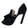 Load image into Gallery viewer, Miu Miu Black Open Toe Suede Heels with Velvet Bow
