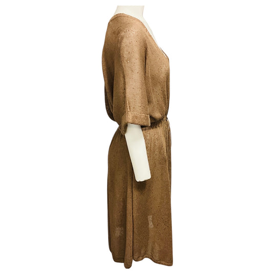 Brunello Cucinelli Taupe Sequined Linen and Silk Knit Dress with Slip