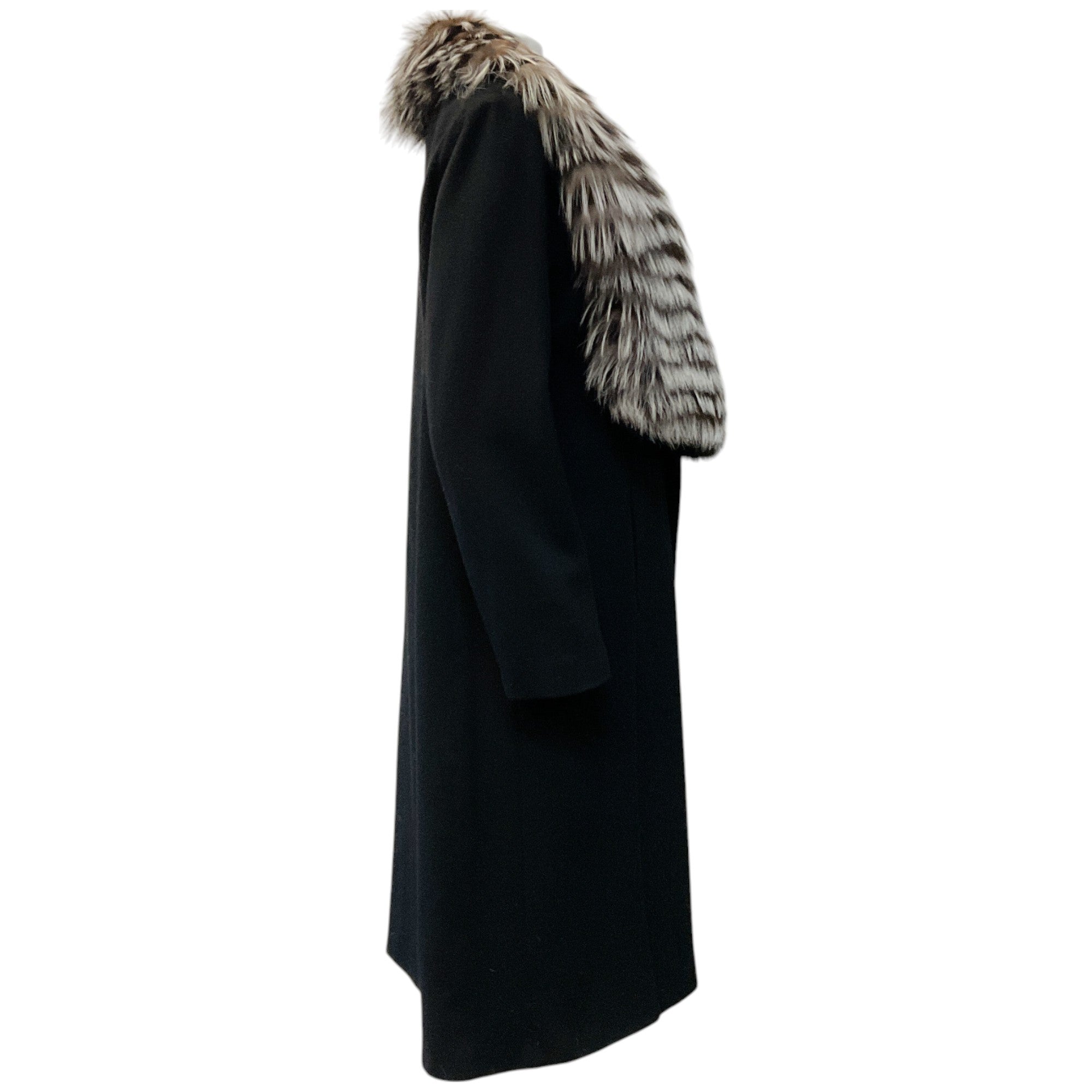 Sofia Cashmere Black Cashmere Coat with Fox Collar