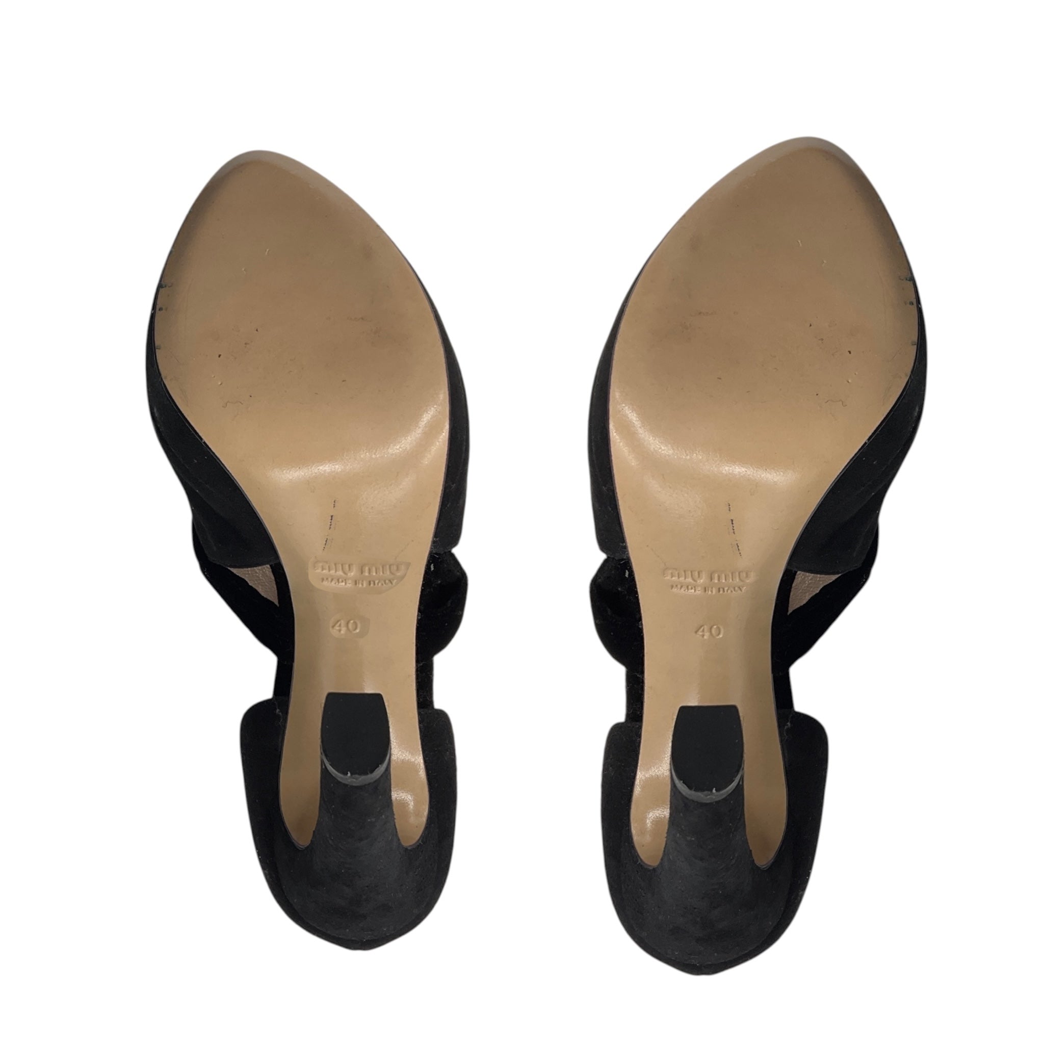 Miu Miu Black Open Toe Suede Heels with Velvet Bow