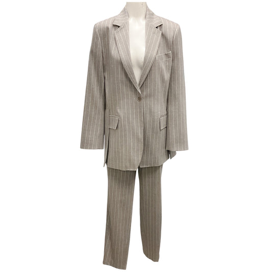 Lorena Antoniazzi Beige Pinstriped Wool Jacket and Skinny Leg Trousers