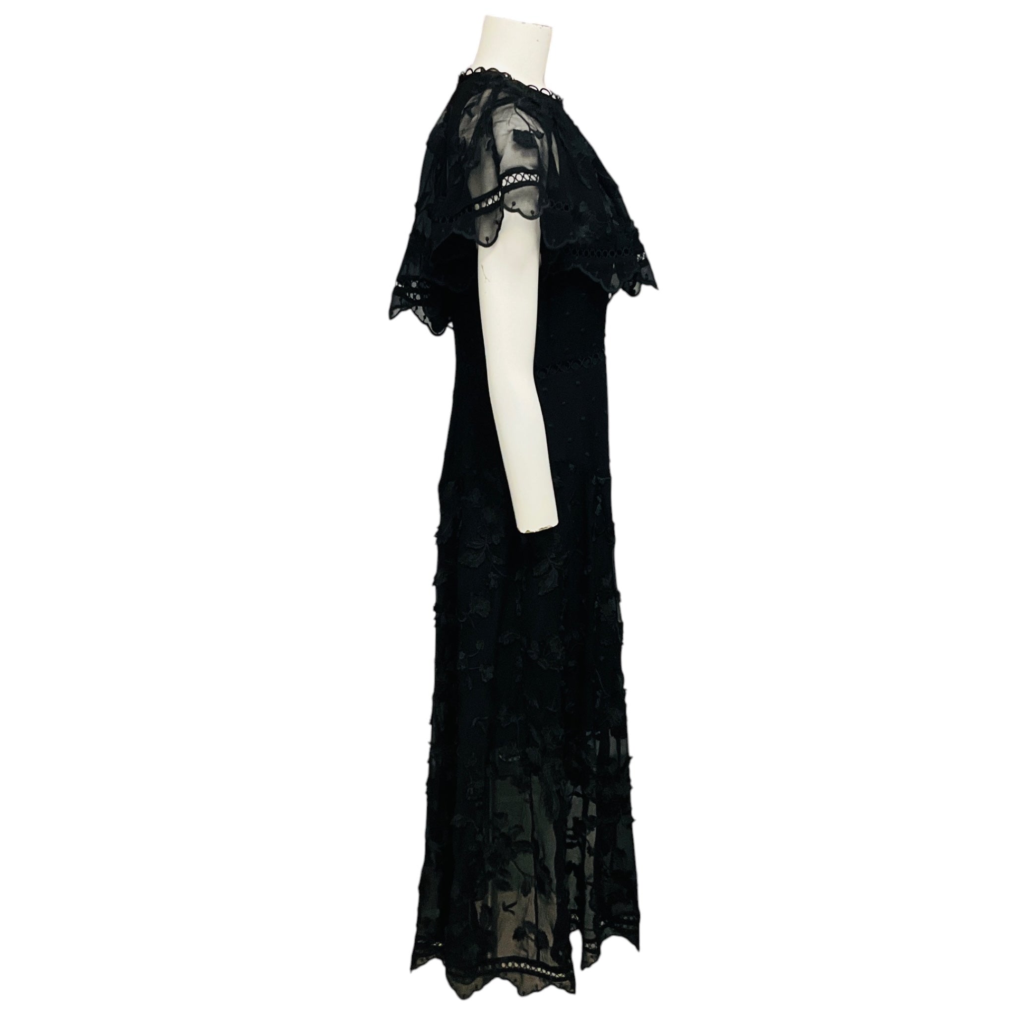 Zimmermann Black Floral Embroidered Sheer Silk Chiffon Asymmetric Midi Dress