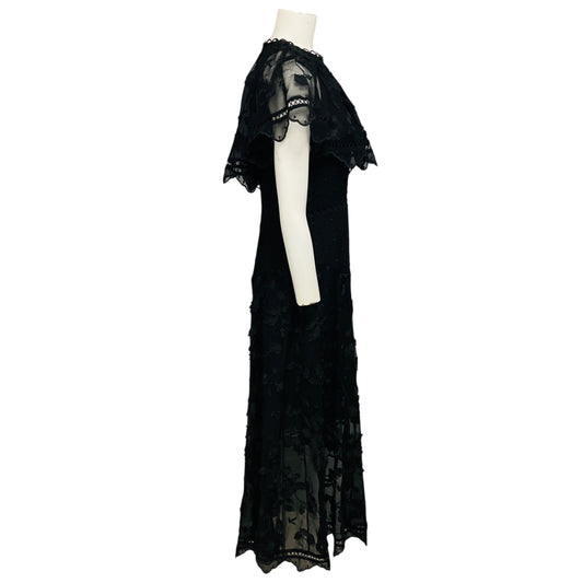 Zimmermann Black Floral Embroidered Sheer Silk Chiffon Asymmetric Midi Dress