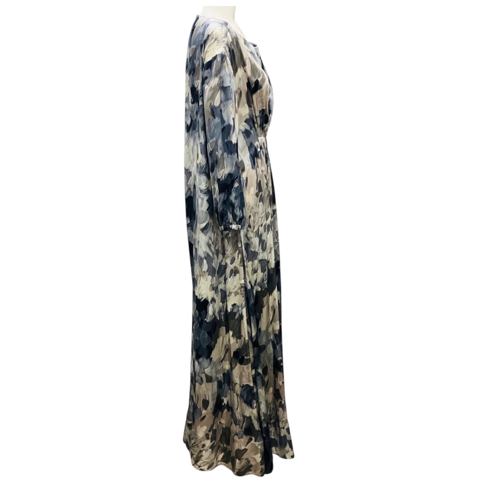 Co Slate Blue / Grey Printed Silk Maxi Dress