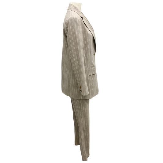 Lorena Antoniazzi Beige Pinstriped Wool Jacket and Skinny Leg Trousers