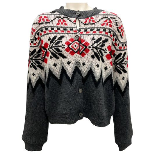 Magda Butrym Charcoal Grey / Red Multi Fairisle Knit Cardigan Sweater