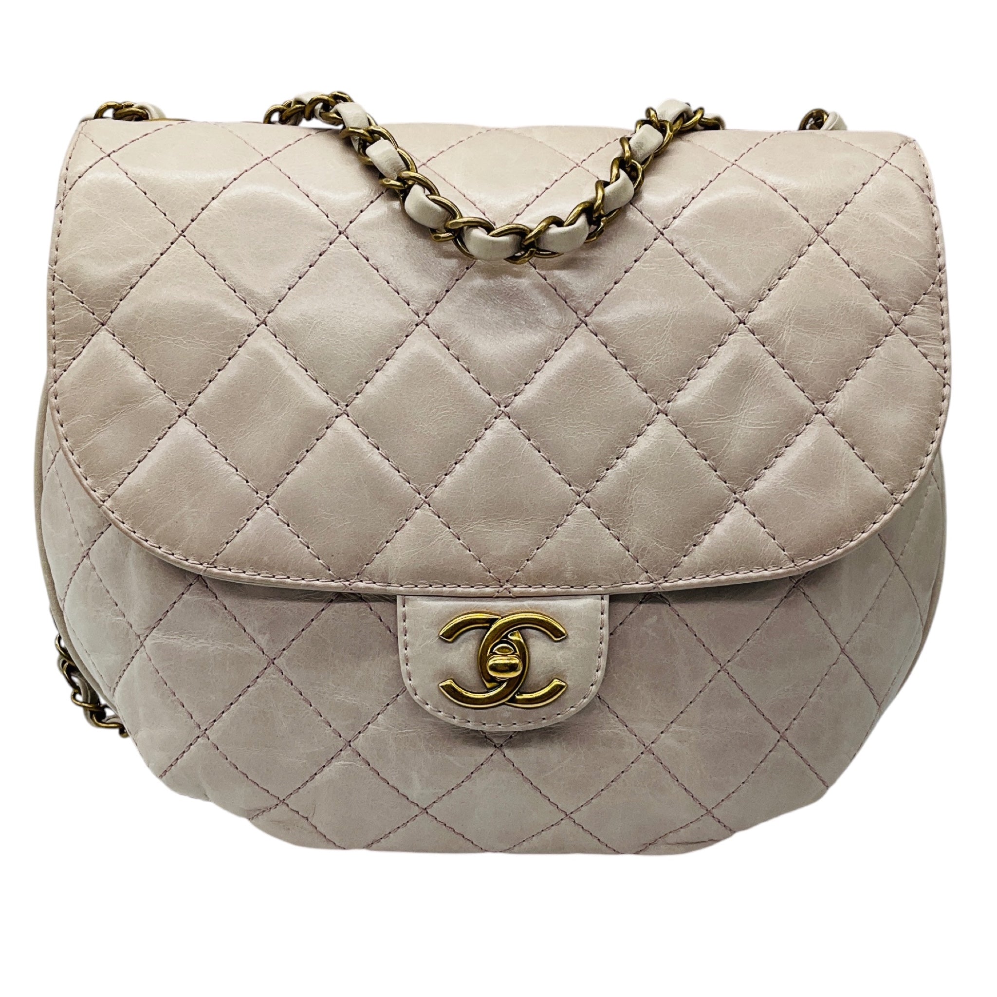 Chanel Light Lilac Quilted Aged Leather Bubble Flap Handbag