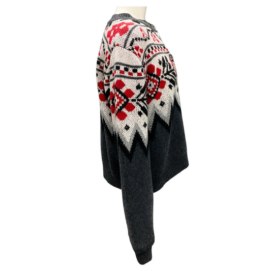 Magda Butrym Charcoal Grey / Red Multi Fairisle Knit Cardigan Sweater