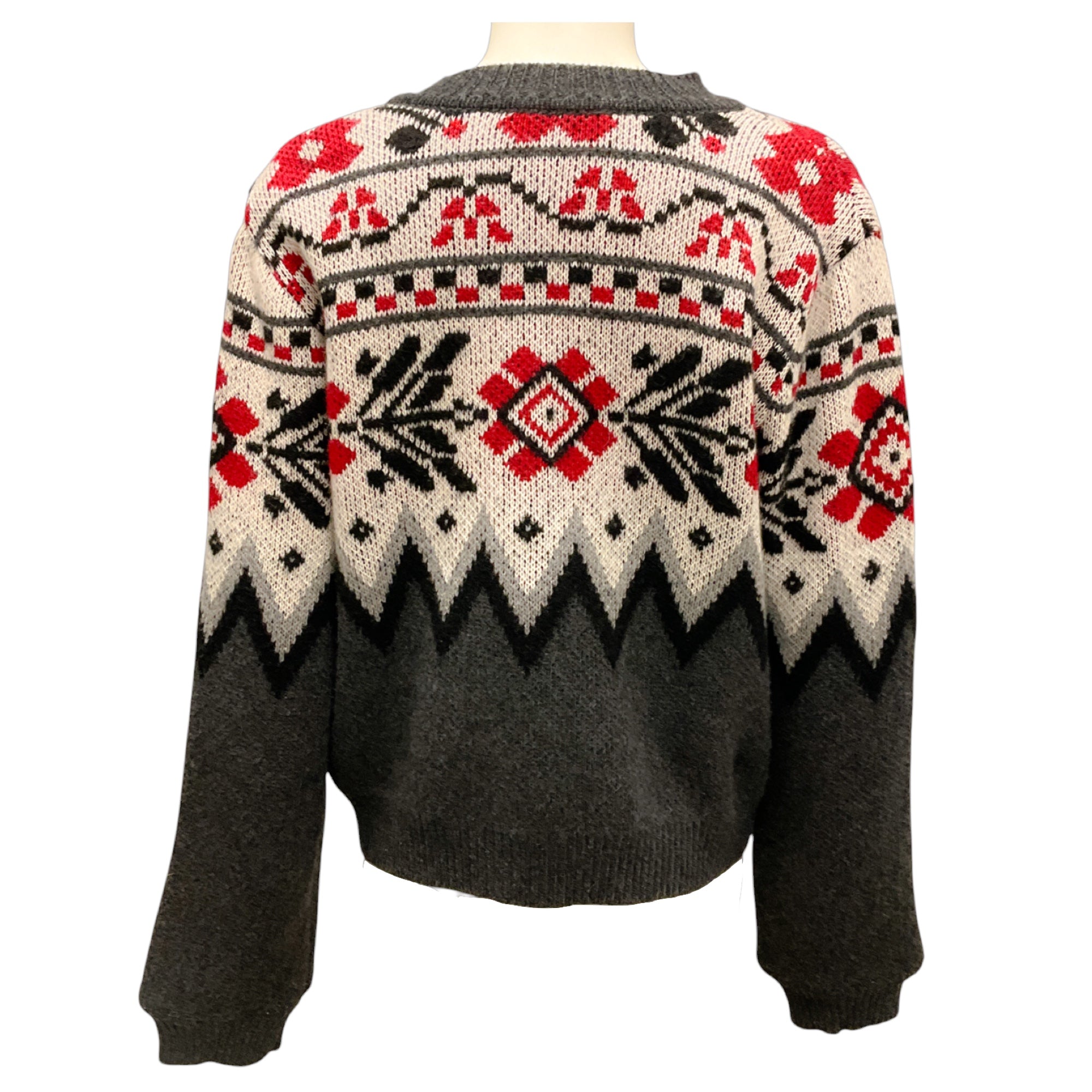 Magda Butrym Charcoal Grey / Red Multi Fairisle Knit Cardigan Sweater