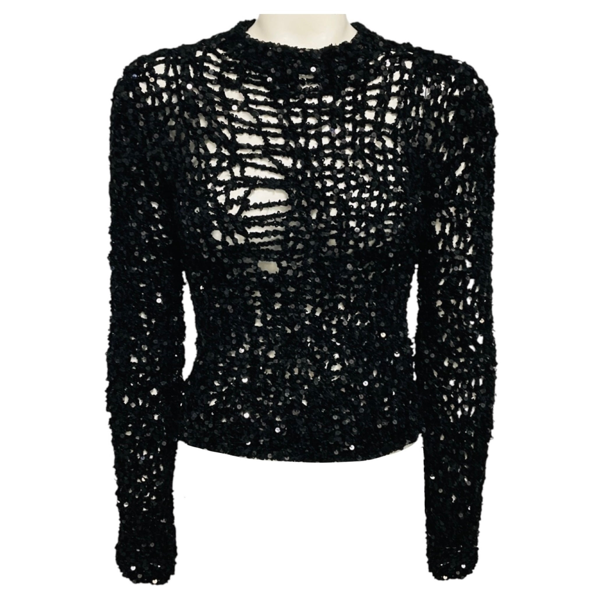 Jil Sander Black Sequined Open Hand Knit Jumper