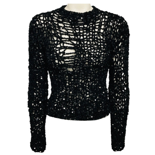 Jil Sander Black Sequined Open Hand Knit Jumper