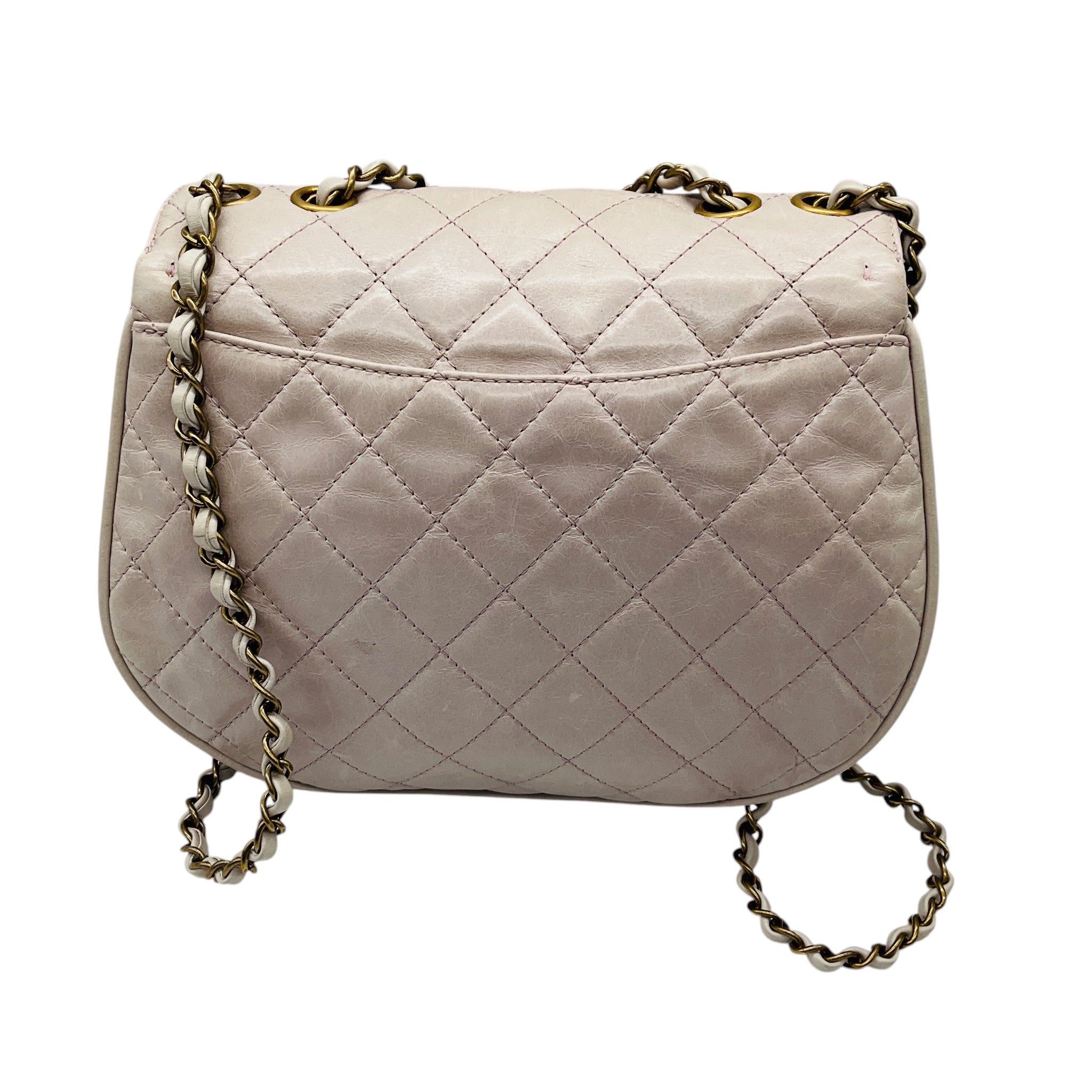 Chanel Light Lilac Quilted Aged Leather Bubble Flap Handbag
