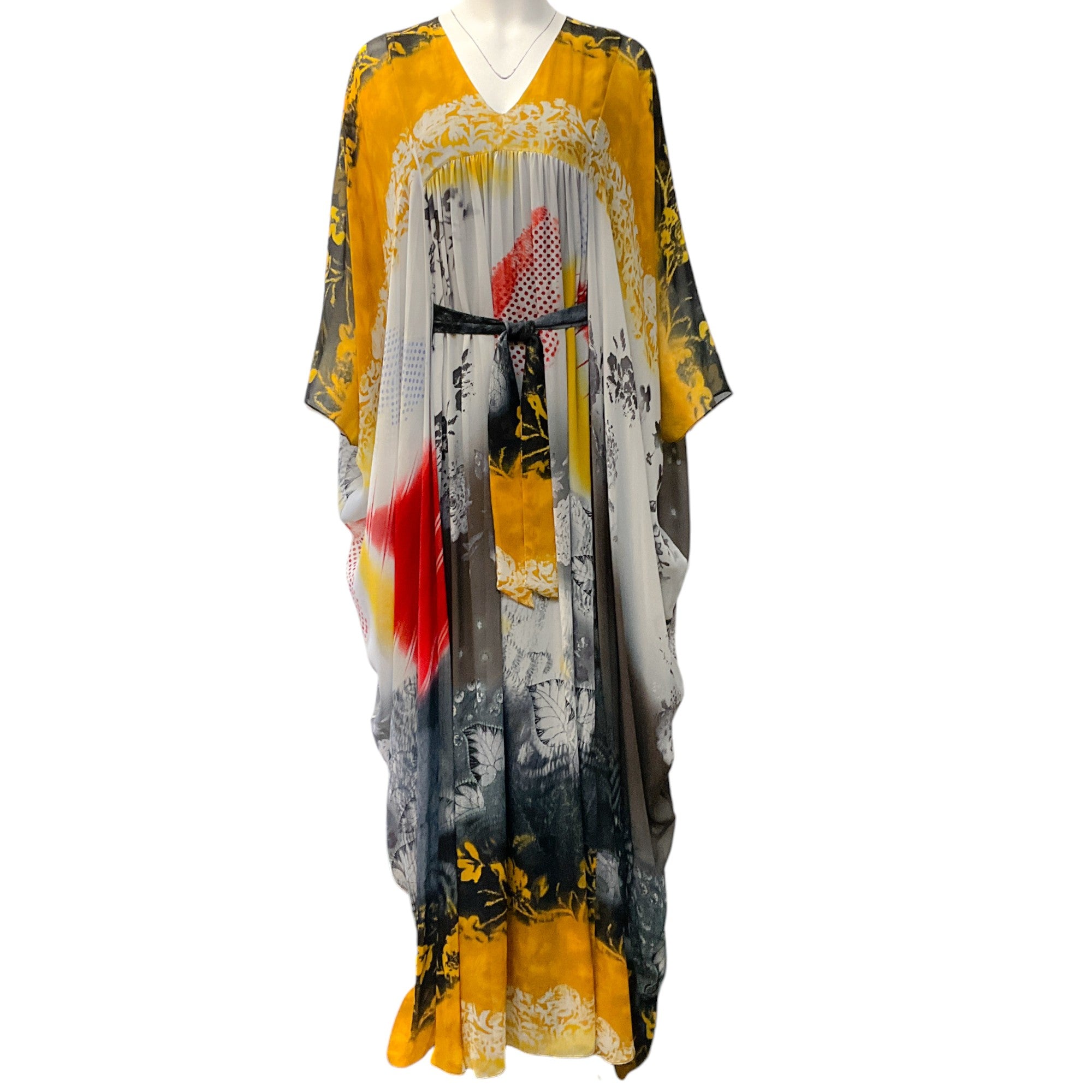 Etro Mustard / Charcoal Multi Print Maxi Kaftan
