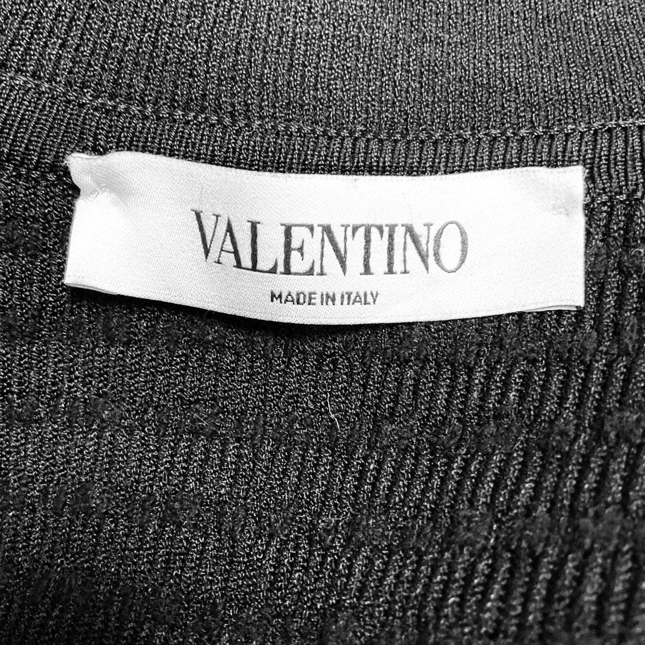 Valentino Black Viscose and Wool Knit Cardigan Sweater with Leather Trim