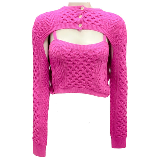 Rosie Assoulin Pink Thousand In One Ways Wool Knit Cardigan