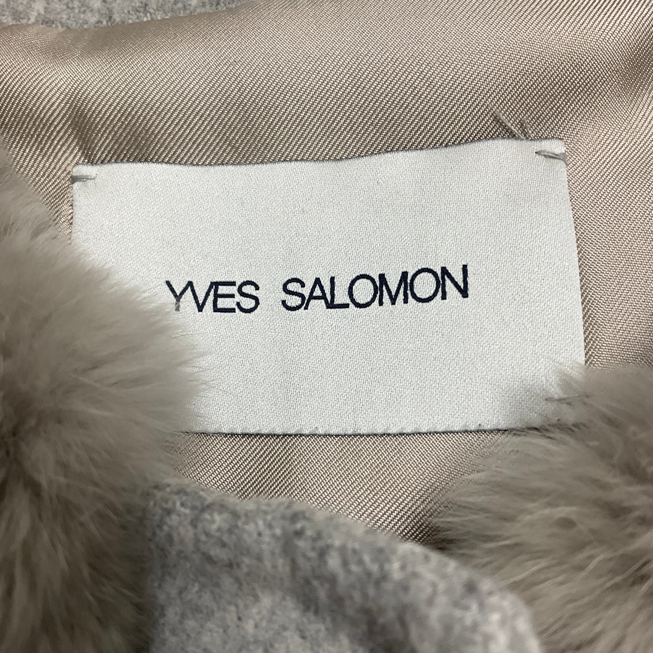 Yves Salomon Light Grey Rabbit Fur and Wool Long Vest