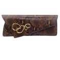 Load image into Gallery viewer, Alexis Bittar Brown / Gold Twist Hardware Snake Print Angular Clutch Bag
